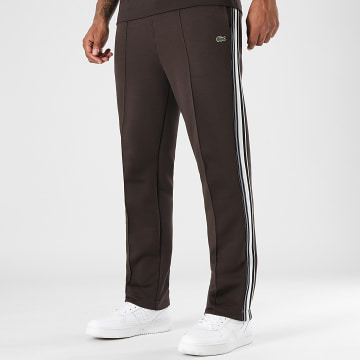 Lacoste - Pantalon Jogging A Bandes Regular Fit Logo Brodé Crocodile Marron