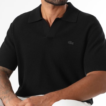Lacoste - Polo Manches Courtes Col V Regular Fit Logo Brodé Crocodile Ton Sur Ton Noir