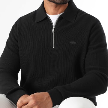 Lacoste - Polo Manches Longues Classic Fit Logo Brodé Crocodile Ton Sur Ton Noir