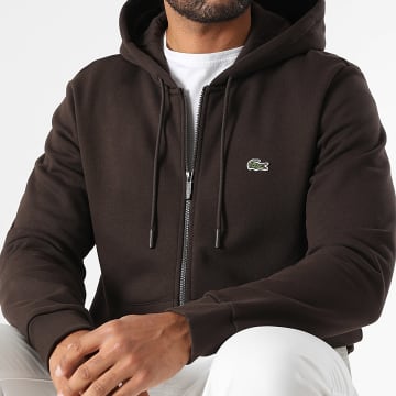 Lacoste - Sweat Zippé Capuche Logo Brodé Crocodile Classic Fit Marron