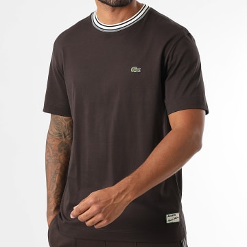 Lacoste - Tee Shirt Classic Fit Logo Brodé Crocodile Marron