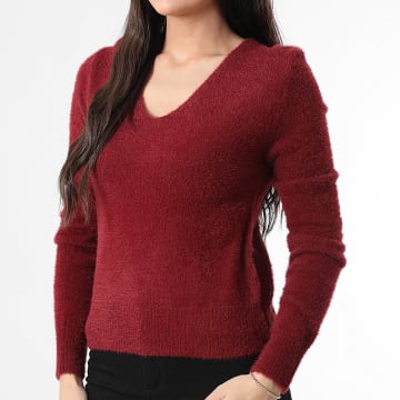 Only - Pull Col V Femme Ella Piumo Bordeaux