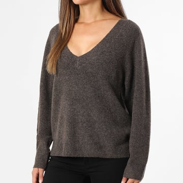 Only - Jersey Cuello V Mujer Rene Life Marrón Jaspeado