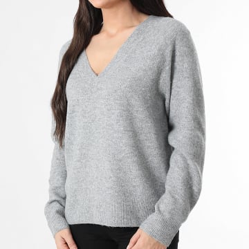 Only - Pull Col V Femme Rene Life Gris Chiné
