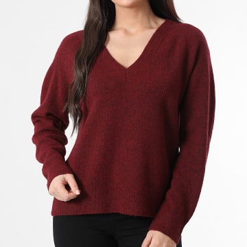 Only - Pull Col V Femme Rene Life Bordeaux Chiné