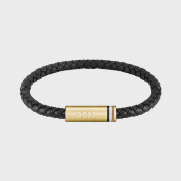 BOSS - Bracelet Tressé Ares Single 1580624 Noir Doré