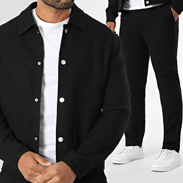 Frilivin - Conjunto de chaqueta y pantalón texturizado P35 Negro