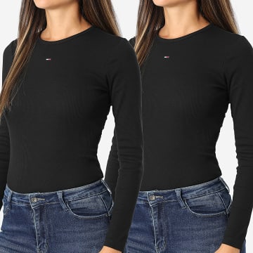 Tommy Jeans - Lot De 2 Tee Shirts Manches Longues Côtelés Slim Femme Essential 7716 Noir