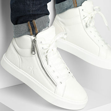 Calvin Klein - Classic Cup Mid Laceup Zip 1428 Triple Bright White Hi-Top Sneakers