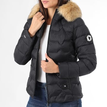 Comme Des Loups - Doudoune Chauffante Capuche Fourrure Femme Val Thorens Noir Beige