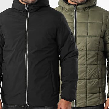 Jack And Jones - Veste Capuche Zippée Réversible Brook Noir Vert Kaki