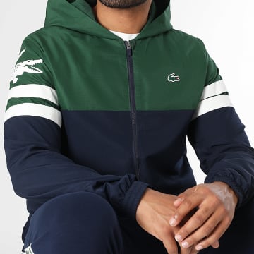 Lacoste - Veste Zippée Capuche Logo Crocodile Bleu Marine Vert