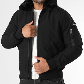 Schott NYC - Chaqueta con cuello de piel Airlines Negro