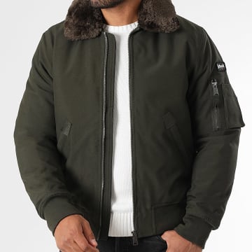 Schott NYC - Chaqueta con cuello de piel verde caqui de Airlines