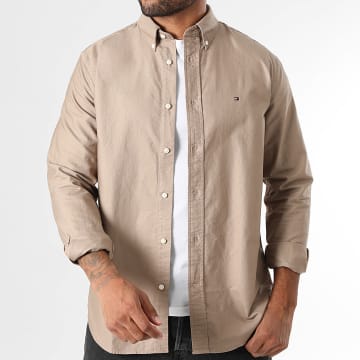 Tommy Hilfiger - Camisa de manga larga Oxford 5774 Taupe de Herencia Sólida