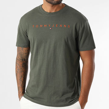 Tommy Jeans - Tee Shirt Linear Logo 0744 Vert Kaki Foncé
