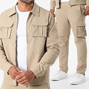 Zayne Paris  - 178 Conjunto de chaqueta con cremallera y pantalón cargo beige