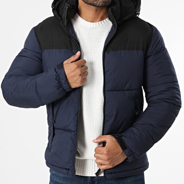 Kymaxx - Plumífero Capucha Azul Marino Negro