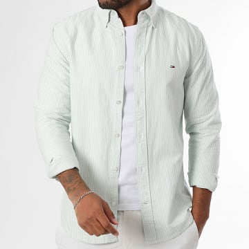 Tommy Jeans - Camicia a maniche lunghe Slim Stripe Oxford 0668 Bianco Verde