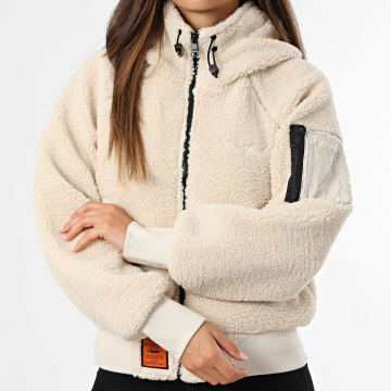 Bombers Original - Chaqueta Sherpa con capucha con cremallera Mujer Hood Beige