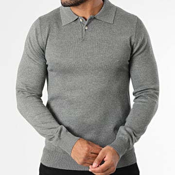 Frilivin - 643 Jersey con cuello abotonado gris antracita jaspeado