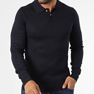 Frilivin - Jersey con cuello abotonado azul marino 643