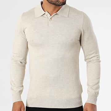 Frilivin - 643 Jersey Cuello Botón Beige Chiné