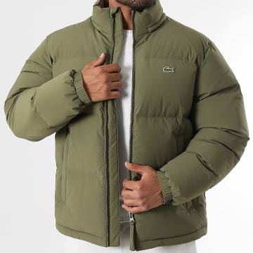 Lacoste - Doudoune Capuche Logo Brodé Crocodile Vert Kaki