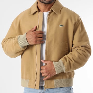 Lacoste - Chaqueta con cremallera y logotipo bordado en cocodrilo camel