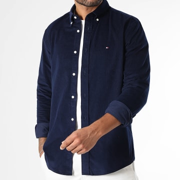 Tommy Hilfiger - Solid Corduroy 0486 Camisa azul marino de manga larga acanalada