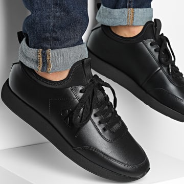 Calvin Klein - Zapatillas Retro Runner Sock Laceup Cuero 1362 Triple Negro