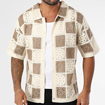 Frilivin - 297 Beige claro Camisa de manga corta a cuadros Beige oscuro