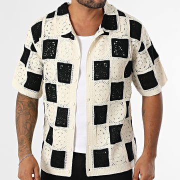 Frilivin - Chemise Manches Courtes Ajourée A Carreaux 297 Beige Clair Noir