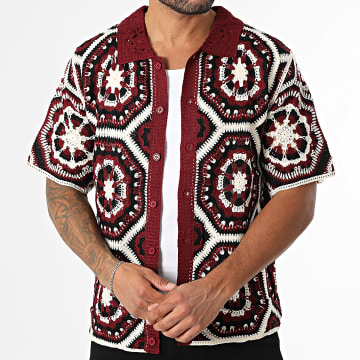 Frilivin - Chemise Manches Courtes Ajourée 298 Bordeaux Beige Clair Noir