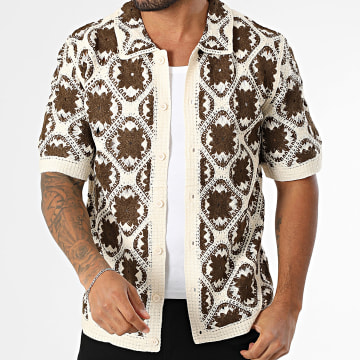 Frilivin - Chemise Manches Courtes Ajourée 303 Marron Beige Clair