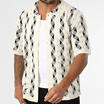 Frilivin - 300 Licht Beige Zwart Slash Korte Mouw Shirt