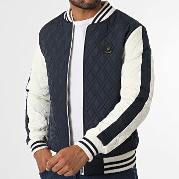 Kymaxx - Veste Teddy Bleu Marine Beige