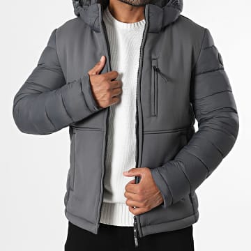 Kymaxx - Plumífero Capucha Zippée Sólido Gris Antracita