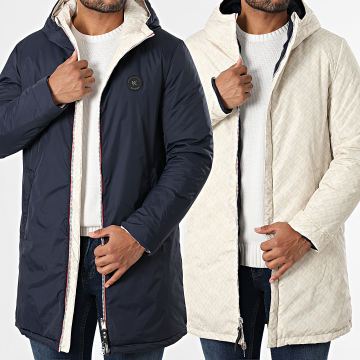 Kymaxx - Parka reversible con capucha y cremallera 331 Azul marino Beige