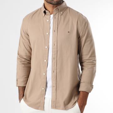 Tommy Hilfiger - Camisa de manga larga Flex Flannel Solid 0469 Beige