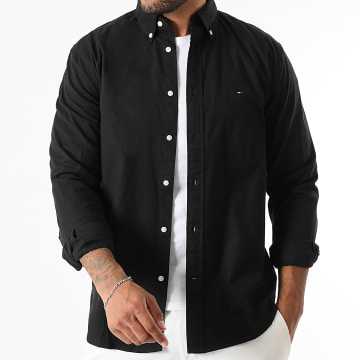 Tommy Hilfiger - Camisa de manga larga Flex Flannel Solid 0469 Negra