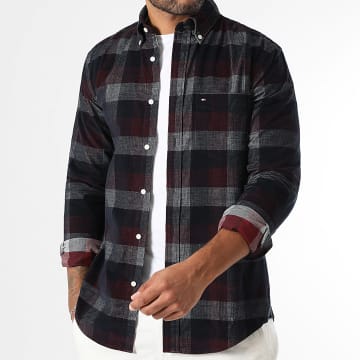 Tommy Hilfiger - Camisa a cuadros de pana de manga larga 0487 Azul marino Burdeos