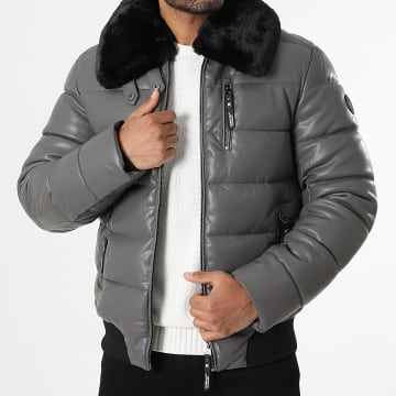 Kymaxx - Gray Faux Leather Puffer Jacket