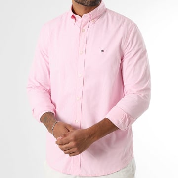 Tommy Hilfiger - Flex Popelina Micro Guinga Camisa Manga Larga 0457 Rosa Blanco