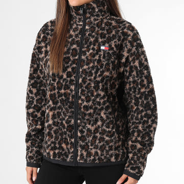 Tommy Jeans - Chaqueta Sherpa Mujer Con Cremallera A Través De La Insignia Teddy 1596 Beige Marrón Leopardo