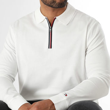 Tommy Hilfiger - Polo Manches Longues Col Zippé Interlock 0302 Blanc