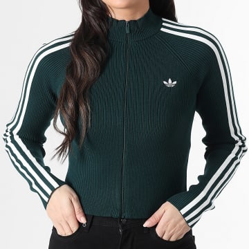 Adidas Originals - Chaqueta Zippée En Mailles A Bandes Femme Slim Knit JY2599 Verde Botella