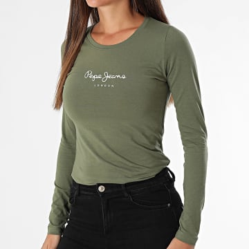 Pepe Jeans - Tee Shirt Manches Longues Femme New Virginia PL505203 Vert Kaki