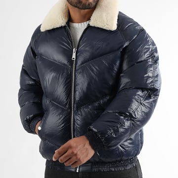 Schott NYC - Collin Mouton Collar Light Beige Navy Blue Down Jacket