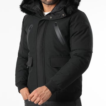 Schott NYC - Kapuzenjacke Pelz Zipper Gaveen Schwarz